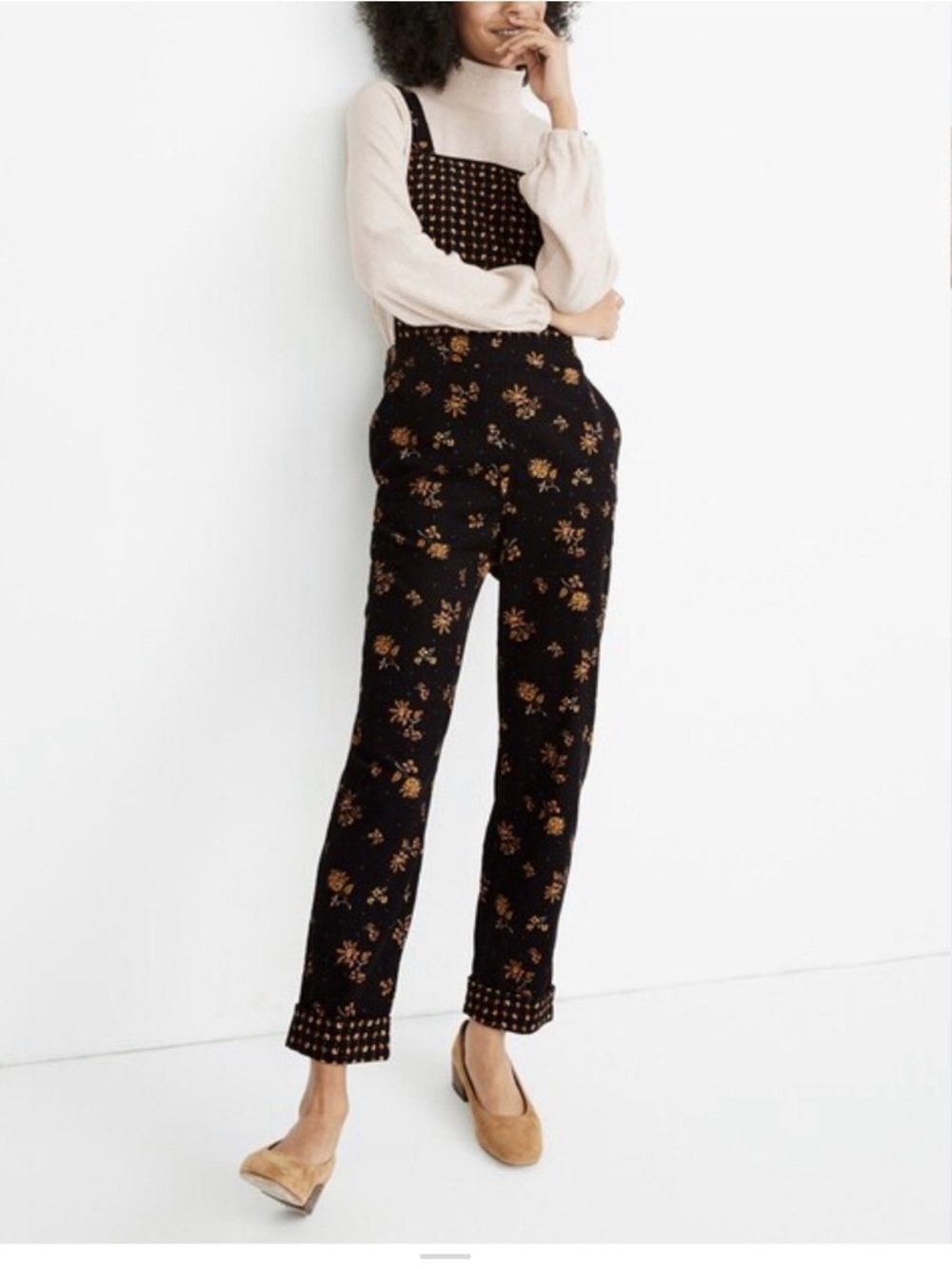 Madewell Corduroy Cross-Back Overalls Floral Jumpsuit